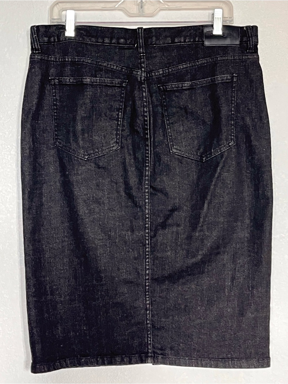 Lauren Ralph Lauren Black Denim Midi Pencil Skirt Front Split Stretch Size 10 - Picture 2 of 12